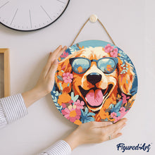 Cargar imagen en el visor de la galería, Pintar por Números en Disco de Madera - Perro de fantasía y flores