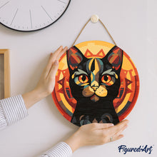 Cargar imagen en el visor de la galería, Pintar por Números en Disco de Madera - Gato Negro Art Deco