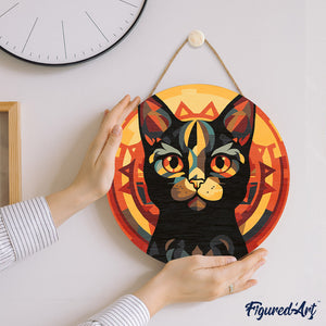 Pintar por Números en Disco de Madera - Gato Negro Art Deco