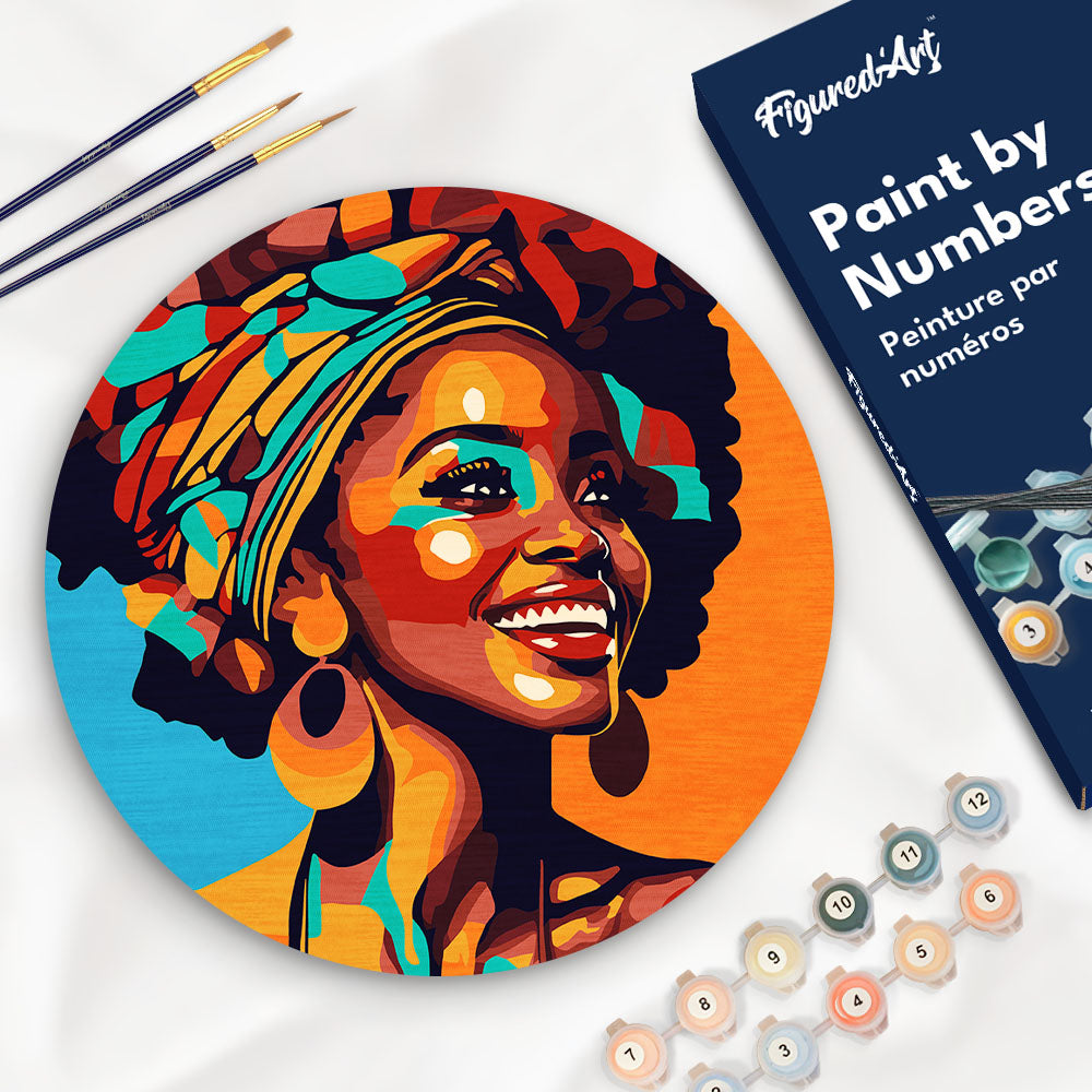 Pintar por Números en Disco de Madera - Reina Africana Pop Art