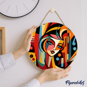 Pintar por Números en Disco de Madera - Mujer Abstracta al Estilo Picasso