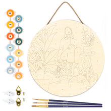 Cargar imagen en el visor de la galería, Pintar por Números en Disco de Madera - Mujer y ramo de flores