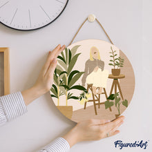 Cargar imagen en el visor de la galería, Pintar por Números en Disco de Madera - Mujer y ramo de flores