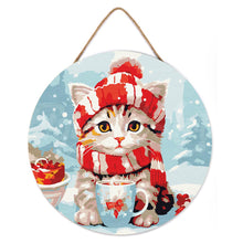 Cargar imagen en el visor de la galería, Pintar por Números en Disco de Madera - Gato Lindo con Bufanda Roja
