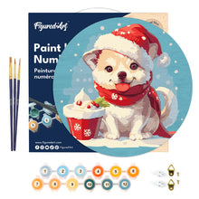 Cargar imagen en el visor de la galería, Pintar por Números en Disco de Madera - Perrito navideño