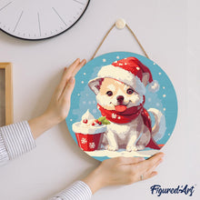 Cargar imagen en el visor de la galería, Pintar por Números en Disco de Madera - Perrito navideño