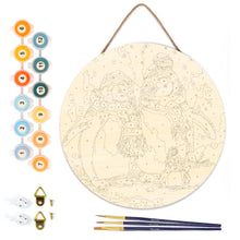 Cargar imagen en el visor de la galería, Pintar por Números en Disco de Madera - Familia de Pingüinos en la Nieve