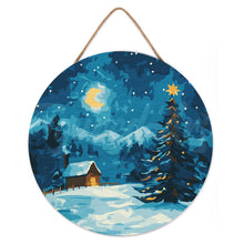 Cargar imagen en el visor de la galería, Pintar por Números en Disco de Madera - Noche estrellada de Navidad