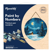 Cargar imagen en el visor de la galería, Pintar por Números en Disco de Madera - Noche estrellada de Navidad