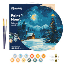 Cargar imagen en el visor de la galería, Pintar por Números en Disco de Madera - Noche estrellada de Navidad