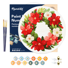 Cargar imagen en el visor de la galería, Pintar por Números en Disco de Madera - Corona navideña floral