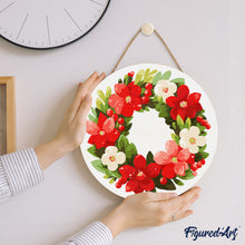 Cargar imagen en el visor de la galería, Pintar por Números en Disco de Madera - Corona navideña floral