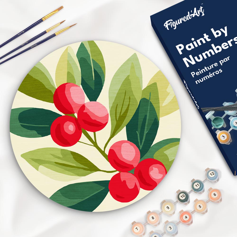 Pintar por Números en Disco de Madera - Arándanos rojos