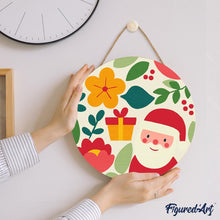 Cargar imagen en el visor de la galería, Pintar por Números en Disco de Madera - Papá Noel y flores