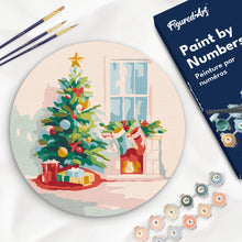 Cargar imagen en el visor de la galería, Pintar por Números en Disco de Madera - Árbol de Navidad y chimenea