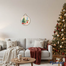 Cargar imagen en el visor de la galería, Pintar por Números en Disco de Madera - Árbol de Navidad y chimenea