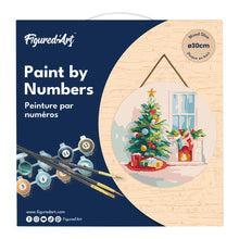 Cargar imagen en el visor de la galería, Pintar por Números en Disco de Madera - Árbol de Navidad y chimenea