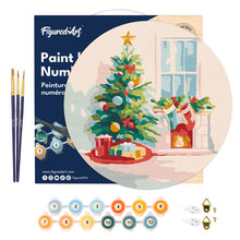 Cargar imagen en el visor de la galería, Pintar por Números en Disco de Madera - Árbol de Navidad y chimenea