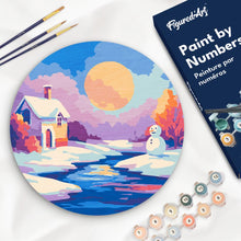 Cargar imagen en el visor de la galería, Pintar por Números en Disco de Madera - Paisaje invernal al atardecer