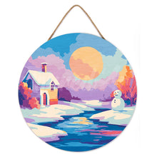 Cargar imagen en el visor de la galería, Pintar por Números en Disco de Madera - Paisaje invernal al atardecer