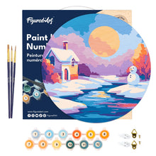 Cargar imagen en el visor de la galería, Pintar por Números en Disco de Madera - Paisaje invernal al atardecer