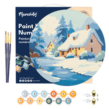 Cargar imagen en el visor de la galería, Pintar por Números en Disco de Madera - Cabaña de invierno