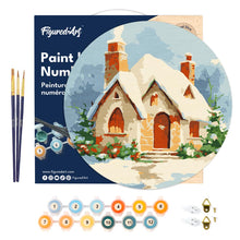 Cargar imagen en el visor de la galería, Pintar por Números en Disco de Madera - Casa de ladrillo en invierno