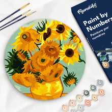 Cargar imagen en el visor de la galería, Pintar por numeros Figured'Art - Pintar por Números en Disco de Madera - Van Gogh - Girasoles