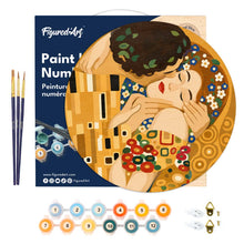 Cargar imagen en el visor de la galería, Pintar por Números en Disco de Madera - El beso - Klimt