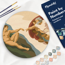 Cargar imagen en el visor de la galería, Pintar por numeros Figured'Art - Pintar por Números en Disco de Madera - La creación de Adán - Miguel Ángel