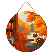 Cargar imagen en el visor de la galería, Pintar por Números en Disco de Madera - Vista otoñal del gato