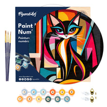 Cargar imagen en el visor de la galería, Pintar por Números en Disco de Madera - Gato Abstracto Audaz