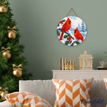 Cargar imagen en el visor de la galería, Pintar por Números en Disco de Madera - Cardenales de invierno