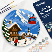 Cargar imagen en el visor de la galería, Pintar por numeros Figured'Art - Pintar por Números en Disco de Madera - Vacaciones de invierno en los Alpes