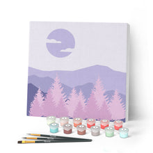 Cargar imagen en el visor de la galería, Mini Pintar por Números 20x20cm con bastidor Bosque de abetos