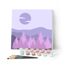 Cargar imagen en el visor de la galería, Mini Pintar por Números 20x20cm con bastidor Bosque de abetos