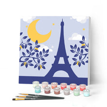 Cargar imagen en el visor de la galería, Mini Pintar por Números 20x20cm con bastidor París bajo la luna