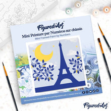 Cargar imagen en el visor de la galería, Mini Pintura por Números 20x20cm con bastidor París bajo la luna