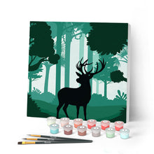 Cargar imagen en el visor de la galería, Mini Pintar por Números 20x20cm con bastidor Ciervos alerta