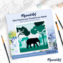 Cargar imagen en el visor de la galería, Mini Pintura por Números 20x20cm con bastidor Elefante en el bosque verde