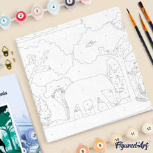 Cargar imagen en el visor de la galería, Mini Pintura por Números 20x20cm con bastidor Elefante en el bosque verde