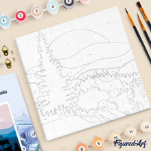 Cargar imagen en el visor de la galería, Mini Pintura por Números 20x20cm con bastidor Ciervos y paisajes majestuosos