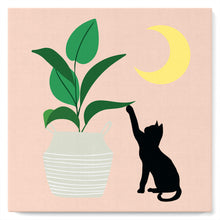 Cargar imagen en el visor de la galería, Mini Pintura por Números 20x20cm con bastidor Gatito y planta con luna