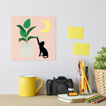 Cargar imagen en el visor de la galería, Mini Pintura por Números 20x20cm con bastidor Gatito y planta con luna