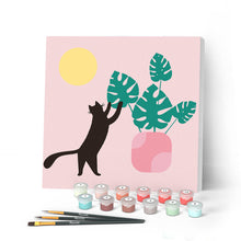 Cargar imagen en el visor de la galería, Mini Pintar por Números 20x20cm con bastidor Gatito y planta al sol