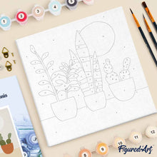 Cargar imagen en el visor de la galería, Mini Pintura por Números 20x20cm con bastidor Plantas grasas