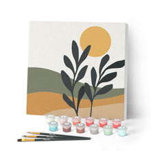 Cargar imagen en el visor de la galería, Mini Pintar por Números 20x20cm con bastidor Paisaje y planta