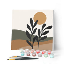 Cargar imagen en el visor de la galería, Mini Pintar por Números 20x20cm con bastidor Paisaje y planta