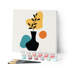 Cargar imagen en el visor de la galería, Mini Pintar por Números 20x20cm con bastidor Planta y jarrón negro