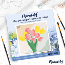 Cargar imagen en el visor de la galería, Mini Pintura por Números 20x20cm con bastidor Ramo de tulipanes